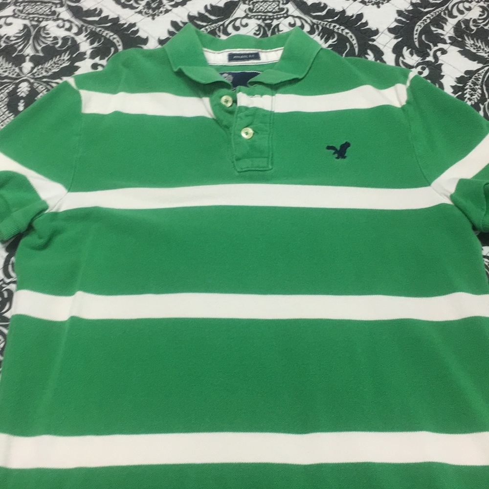 American Eagle polo. Green & white stripe